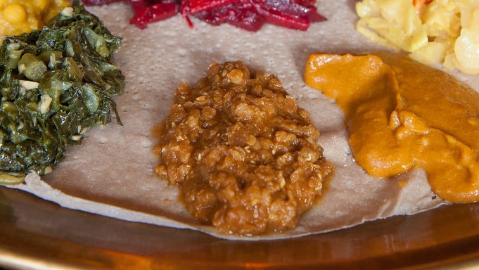 Misri Wat on Injera vegan dish in Ethiopia